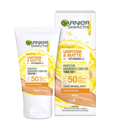 Novo protetor hidratante Uniform&Matte com Cor Tudo em 1 com Vitamina C Antioleosidade - Média 40g